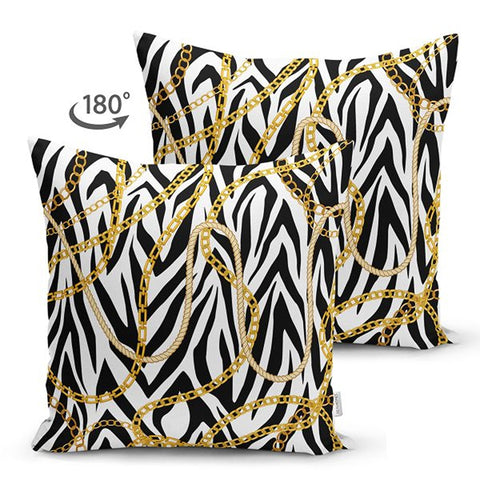 Chain Pillow Cover|Decorative Cushion Case|Boho Black Gold Pillowtop|Cozy Home Decor|Housewarming Geometric Chain Print Throw Pillowcase