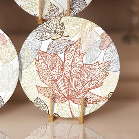 Fall Trend Placemat|Set of 6 Autumn Supla Table Mat|Farmhouse Leaf Drawing Round Dining Underplate|Dry Leaf Print Housewarming Coaster Set