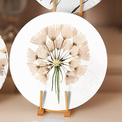 Dandelion Placemat|Set of 4 Autumn Supla Table Mat|Fall Trend Farmhouse Round Dining Underplate|Housewarming Dandelion Print Coaster Set