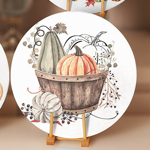 Pumpkin Placemat Set|Set of 4 Autumn Supla Table Mat|Farmhouse Orange Gray Pumpkin Round Dining Underplate|Housewarming Fall Trend Coasters
