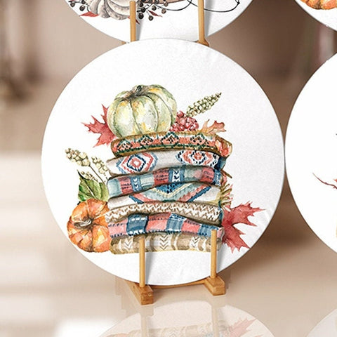 Pumpkin Placemat Set|Set of 6 Autumn Supla Table Mat|Farmhouse Orange Gray Pumpkin Round Dining Underplate|Housewarming Fall Trend Coasters