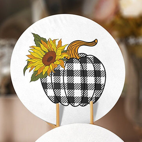 Fall Trend Placemat|Set of 4 Autumn Supla Table Mat|Farmhouse Checkered Pumpkin Round Dining Underplate|Housewarming Sunflower Coaster Set