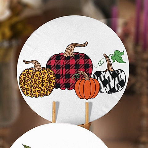 Fall Trend Placemat|Set of 4 Autumn Supla Table Mat|Farmhouse Checkered Pumpkin Round Dining Underplate|Housewarming Pumpkin Truck Coaster