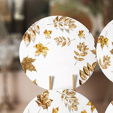 Gold Leaves Placemat|Set of 6 Autumn Supla Table Mat|Fall Trend Farmhouse Dry Leaves Round Dining Underplate|Housewarming Circle Coaster Set
