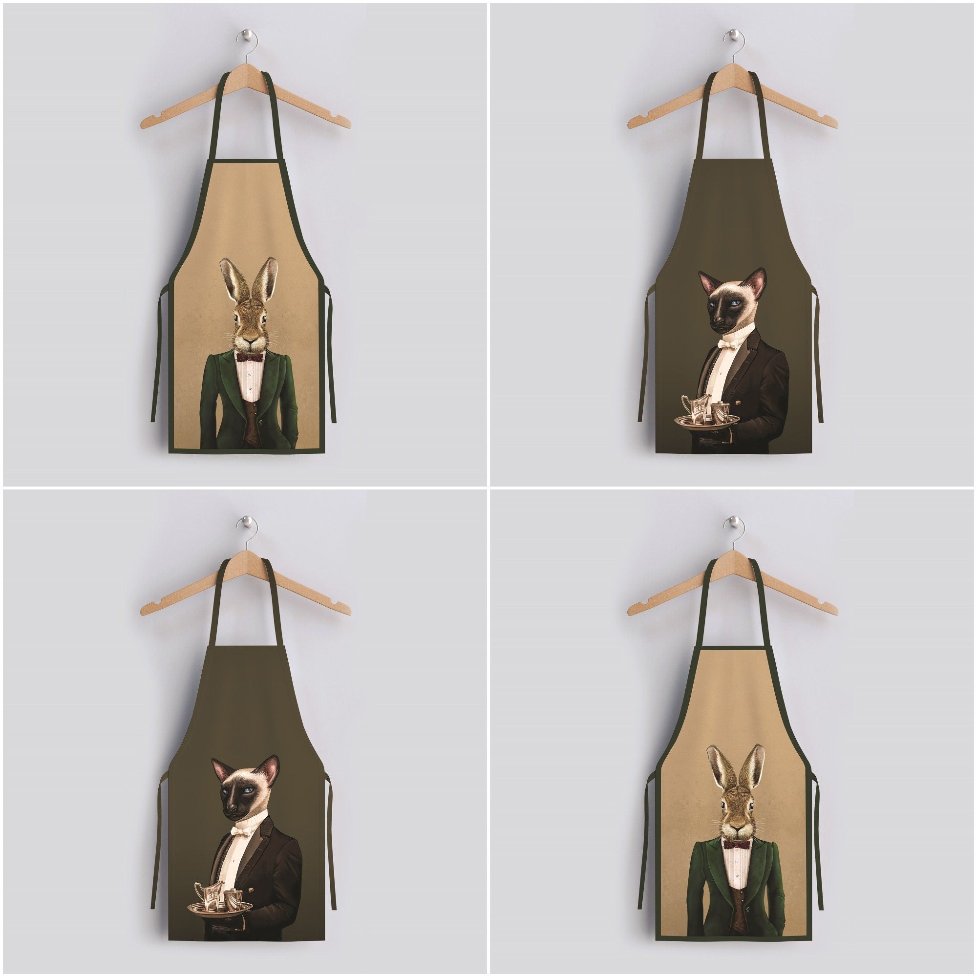 Royal Animal Kitchen Apron with Mr Rabbit and Mr Cat – Akasia