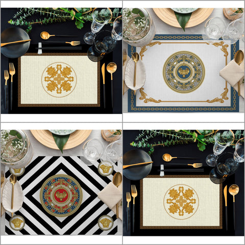 Set of 4 Baroque Placemat|Decorative Table Mat|Geometric Dining American Service|Baroque Underplate|Renaissance Style Rectangle Coaster Set