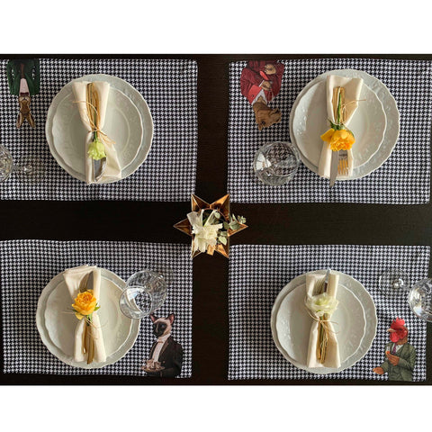 Set of 4 Royal Animal Placemat|Crowbar Pattern Table Mat|Cockerel, Cat, Camel and Rabbit Dining American Service|Farmhouse Rectangle Coaster
