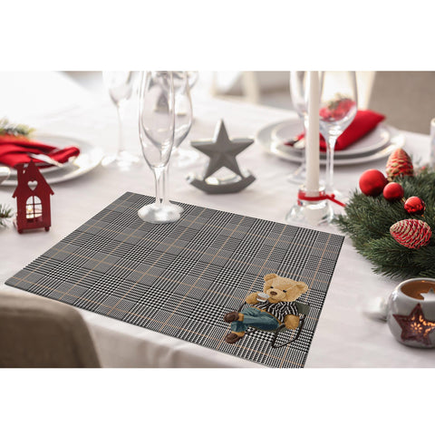Set of 4 Cute Bear Placemat|Plaid Pattern Table Mat|Animal Print Dining American Service|Farmhouse Style Decorative Rectangle Coaster Set