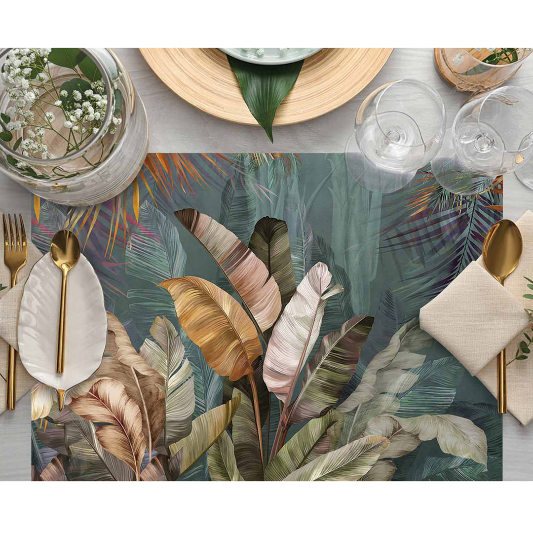 Set of 4 Tropical Placemat|Leaf Print Table Mat|Forest Print Dining American Service|Decorative Underplate|Farmhouse Style Rectangle Coaster