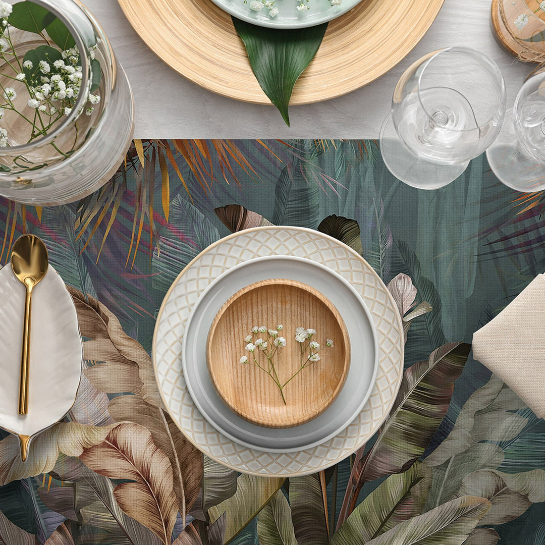 Set of 4 Tropical Placemat|Leaf Print Table Mat|Forest Print Dining American Service|Decorative Underplate|Farmhouse Style Rectangle Coaster