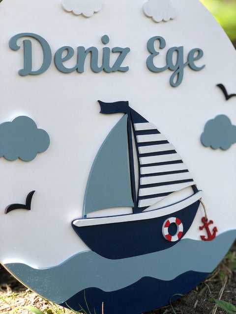Nautical Themed Kids Name Sign|Personalized Wooden Nursery Decor|First Birthday Gift For Kids|Kids Wall Art|New Mom Gift|Kids Wall Decor