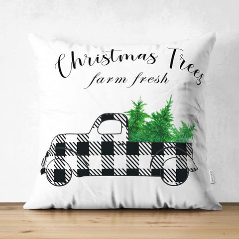 Christmas Pillow Cover|Black White Checkered Xmas Deer and Tree Cushion Case|Plaid Buckhorn Print Throw Pillowcase|Xmas Truck Winter Cushion