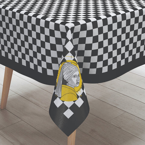 Luxury Plaid Tablecloth|Decorative Cute Bear Table Cover|Avangarde Portrait Print Kitchen Table Decor|Geometric Rectangle Dining Tabletop