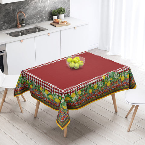 Luxury Lemon Tablecloth|High Quality Ethnic Pattern Lemon Table Decor|Avangarde Fresh Citrus Kitchen Decor|Floral Lemon Green Leaf Tabletop