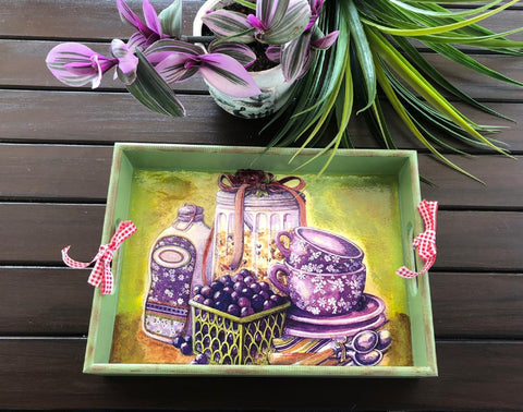 Hand Painted Wooden Tray|Serving Tray|Wooden Decor|Custom Table Decor|Acrylic Paint|Home Decor|Gift for Women|Wooden Art|Housewarming Gift