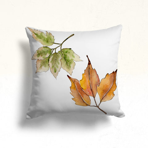 Thanksgiving Pillow Cover|Orange Green Leaf Drawing Throw Pillowtop|Fall Cushion Case|Housewarming Autumn Home Decor|Farmhouse Cushion Cover
