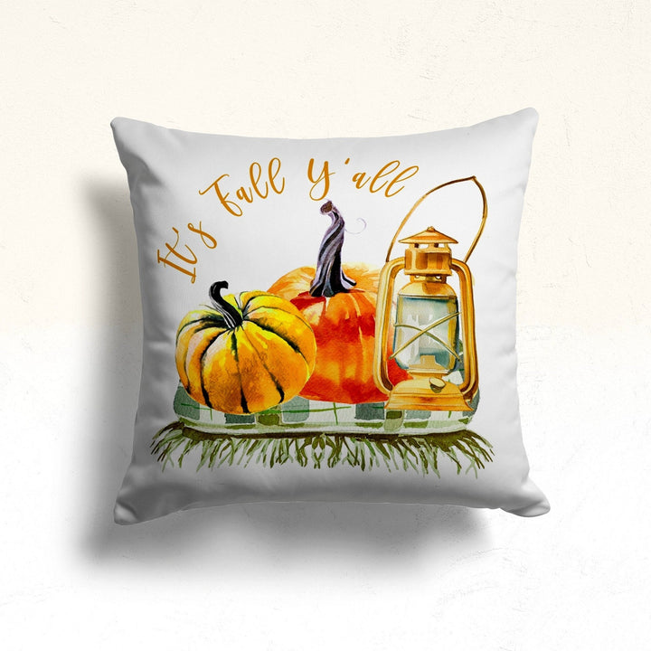 Its Fall Yall Pillow Cover|Autumn Cushion Case|Dog with Orange Pumpkin Throw Pillow|Pumpkin and Acorn Decor|Housewarming Autumn Pillowcase