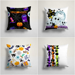 Halloween Pillowcase|Haunted House and Ghost Cushion Cover|Carved Pumpkin Pillow Sham|Spider Web and Bat Print Scary Halloween Throw Pillow
