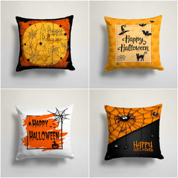 Happy Halloween Pillow Case|Fall Trend Bat and Spider Web Pillowcase|Autumn Cushion Case|Scary Orange Throw Pillowtop|Trick or Treat Decor