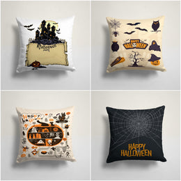 Happy Halloween Pillow Top|Fall Trend Haunted House and Spider Web Pillowcase|Autumn Cushion Case|Scary Throw Pillow|Halloween Party Decor