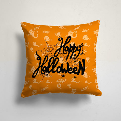 Happy Halloween Cushion Case|Fall Trend Carved Pumpkin and Haunted House Decor|Spider with Witch Hat Throw Pillowcase|Halloween Party Decor