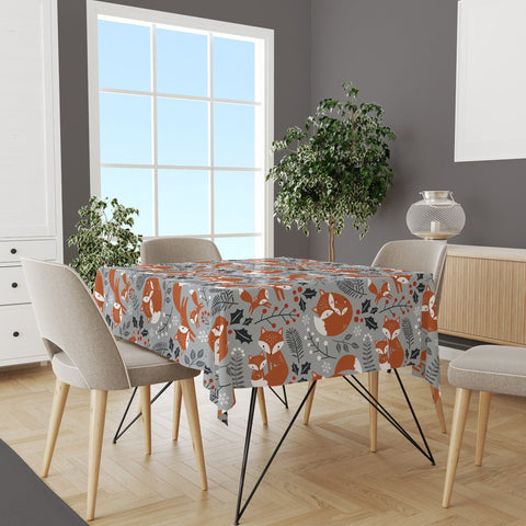 Fall Trend Tabletop|Orange Fox and Acorn Tablecloth|Housewarming Rabbit Print Table Cover|Farmhouse Autumn Table Decor|Rectangle Tablecloth