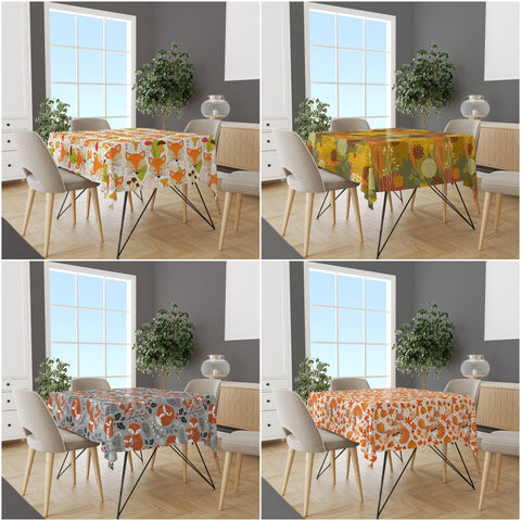 Fall Trend Tablecloth|Orange Fox and Acorn Tabletop|Housewarming Dry Leaves Table Cover|Farmhouse Autumn Table Decor|Rectangle Tablecloth