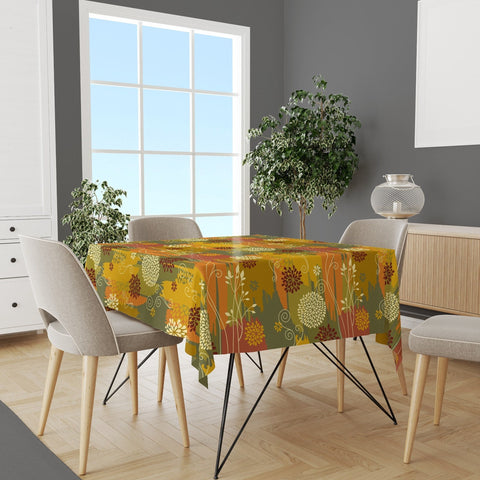 Fall Trend Tablecloth|Orange Fox and Acorn Tabletop|Housewarming Dry Leaves Table Cover|Farmhouse Autumn Table Decor|Rectangle Tablecloth