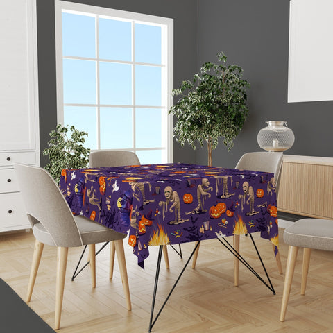 Halloween Tablecloth|Skull, Zombie, Cat with Mask Tabletop|Housewarming Fall Trend Tabletop|Carved Pumpkin Tablecloth|Halloween Table Decor