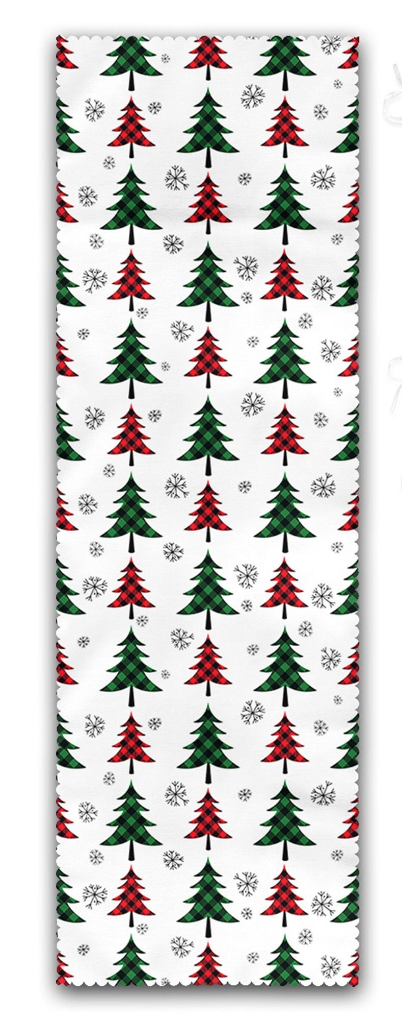 Set of 4 Puffy Chair Pads and 1 Table Runner|Winter Trend Xmas Deer Seat Pad and Tablecloth|Checkered Pine Tree Leaf Chair Cushion Tabletop