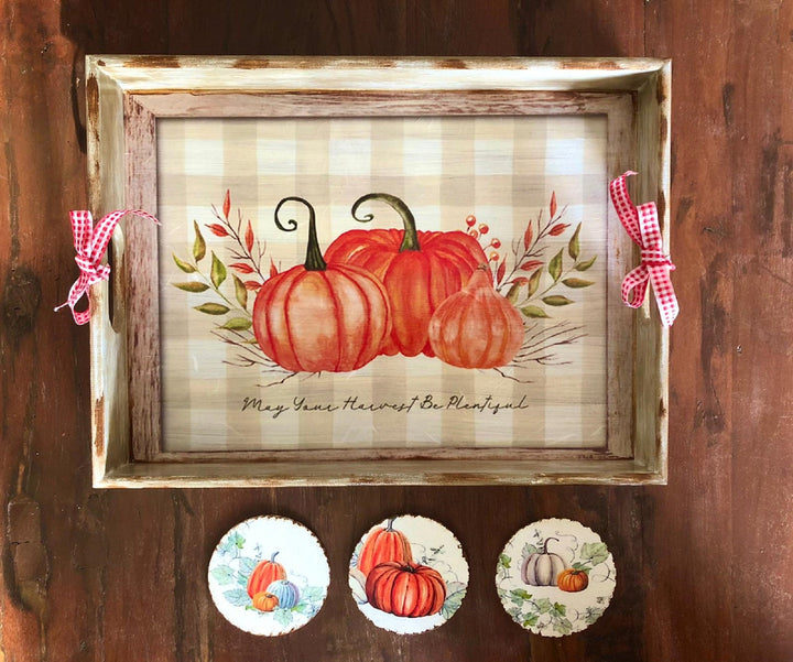 Thanksgiving Coaster Set of 6|Fall Pumpkins and Leaves|Wooden Autumn Decor|Hand Painted Harvest Pumpkin Coasters|Handmade Halloween Decor