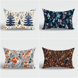Fall Trend Cushion Case|Autumn Lumbar Pillow Cover|Thanksgiving Pillow Case|Fox, Owl and Leaf Print Pillowcase|Rectangle Lumbar Pillowtop