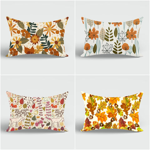 Fall Trend Cushion Case|Autumn Lumbar Pillow Cover|Thanksgiving Pillow Case|Orange Leaf Drawing Fall Pillowcase|Rectangle Lumbar Pillowtop