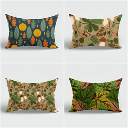 Fall Trend Cushion Case|Autumn Lumbar Pillow Cover|Thanksgiving Pillow Case|Green Orange Leaf Print Pillowcase|Rectangle Lumbar Pillowtop