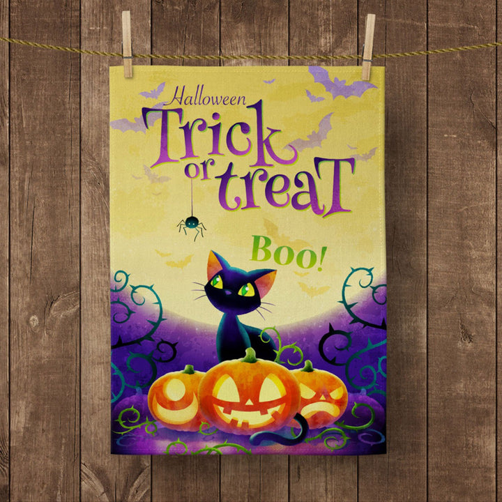 Halloween Kitchen Towel|Black Cat Dish Towel|Trick or Treat Print Hand Towel|Decorative Tea Towel|Autumn Trend Ghost and Spider Hand Towel