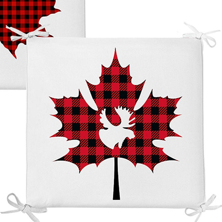Set of 4 Xmas Chair Pads and 1 Table Runner|Winter Trend Checkered Xmas Leaves Seat Pad Tablecloth|Plaid Xmas Deer Chair Cushion Tabletop