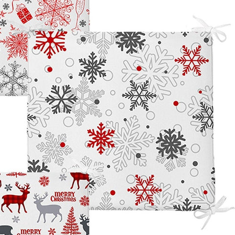 Set of 4 Xmas Chair Pads and 1 Table Runner|Xmas Deer, Tree, Snowflake Seat Pad and Tablecloth|Merry Christmas Chair Cushion Tabletop Set