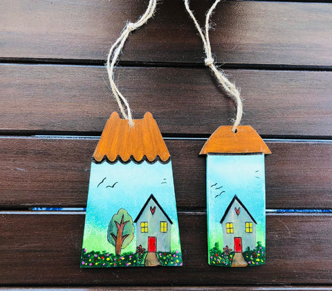 Set of 3 Home Shaped Wooden Decor|Hand Painted Balcony Decor|Housewarming Gardening Gift|Christmas Ornament Gift For Her|Custom Wall Decor