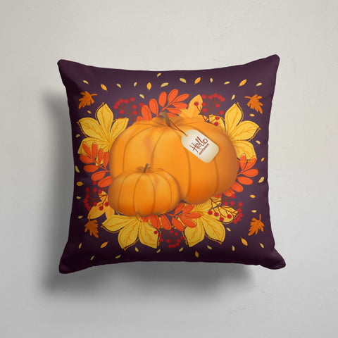 Fall Trend Pillow Cover|Pumpkin and Leaf Print Throw Pillowtop|Autumn Cushion Case|Housewarming Fall Home Decor|Farmhouse Style Cushion Case