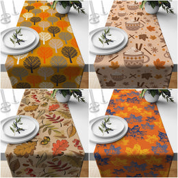 Fall Trend Table Runner|Flower Drawing Tablecloth|Dry Leaf and Autumn Tree Table Decor|Farmhouse Style Tabletop|Housewarming Fall Home Decor