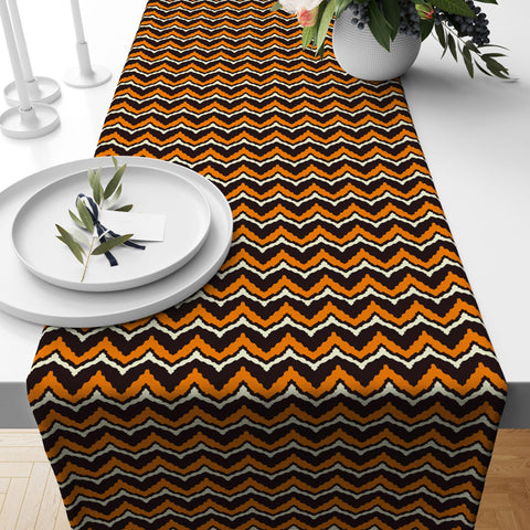 Fall Trend Table Runner|Zigzag Fall Colors Tablecloth|Geometric Autumn Table Decor|Farmhouse Style Tabletop|Housewarming Autumn Home Decor