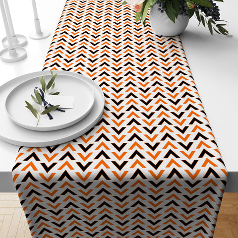 Fall Trend Table Runner|Zigzag Fall Colors Tablecloth|Geometric Autumn Table Decor|Farmhouse Style Tabletop|Housewarming Autumn Home Decor