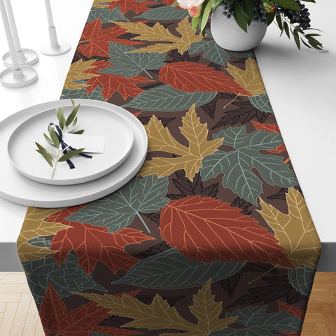 Fall Trend Table Runner|Flower Drawing Tablecloth|Dry Leaf Print Table Decor|Farmhouse Style Striped Tabletop|Housewarming Fall Home Decor