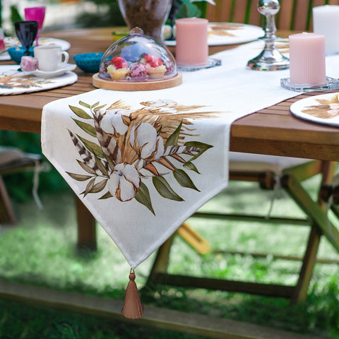 Fall Runner & Placemat Set|Fall Trend Table Decor|Set of 6 Supla Table Mat|Floral Dry Leaves Autumn Tablecloth American Service Underplate