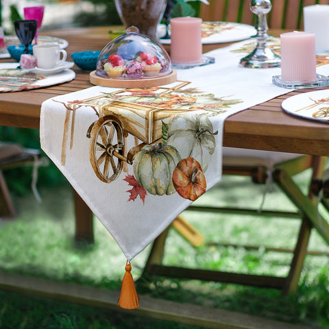 Fall Runner & Placemat Set|Fall Trend Table Decor|Set of 6 Supla Table Mat|Floral Pumpkin Autumn Tabletop and American Service Underplate