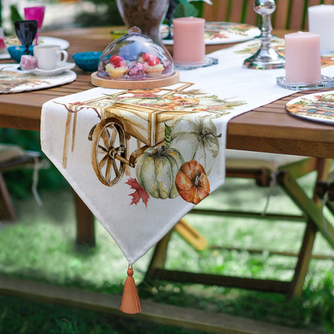 Fall Runner & Placemat Set|Fall Trend Table Decor|Set of 6 Supla Table Mat|Floral Pumpkin Autumn Tablecloth American Service Underplate