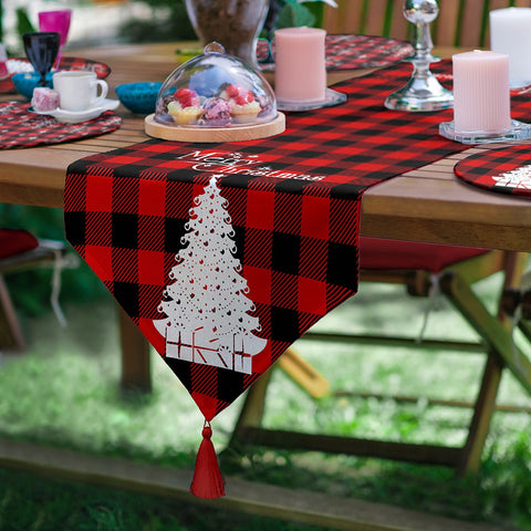 Christmas Runner & Placemat Set|Plaid Winter Table Decor|Set of 6 Supla Table Mat|Farmhouse Merry Xmas Tabletop American Service Underplate