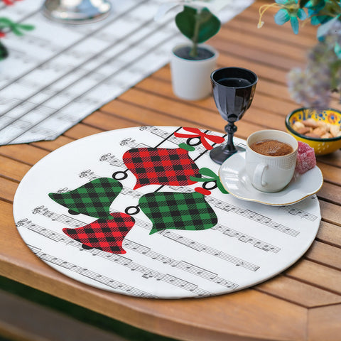 Christmas Runner & Placemat Set|Winter Trend Table Decor|Set of 6 Supla Table Mat|Checkered Xmas Bell Tablecloth American Service Underplate