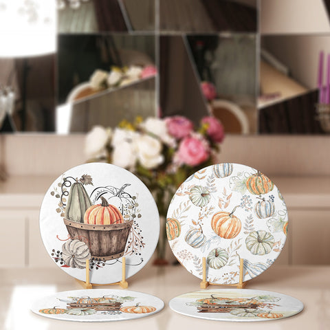 Fall Trend Placemat|Set of 4 Autumn Supla Table Mat|Farmhouse Orange Gray Pumpkin Round Dining Underplate|Housewarming Pumpkin Coaster Set