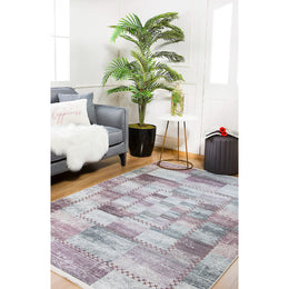 Patchwork Style Rug|Machine-Washable Non-Slip Rug|Abstract Gray Purple Washable Carpet|Decorative Area Rug|Multi-Purpose Anti-Slip Carpet